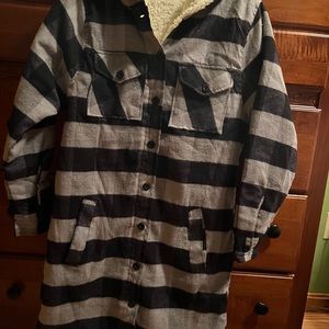 Black and white fleece lined shacket